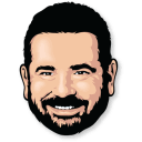 Pixel art depicting the head and smiling face of Billy Mays.